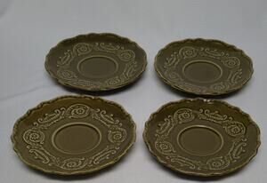 Canonsburg Regency Green Saucers Set of 4 Vintage Ironstone Olive Plates